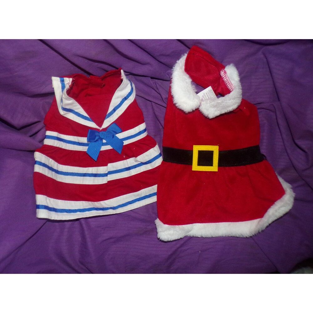 lot of 2 small dog xs sailor dress and Santa dress